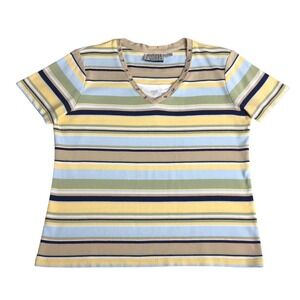 Vintage Y2K Jennifer Scott Top Womens M Striped Layered V-Neck Grommet Grunge